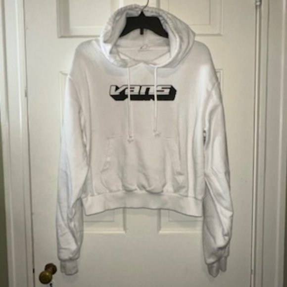 Vans White Cropped Hoodie with Color Block Racing Stripe Design - Picture 4 of 6